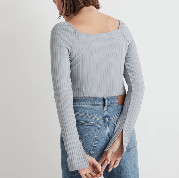 Madewell Ribbed Square-Neck Long-Sleeve Tee SIZE Small - Picture 3 of 4